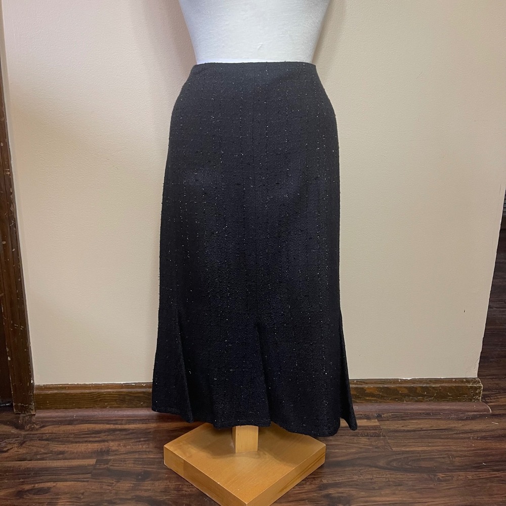 NWT Bloomingdales Black Tweed Midi Skirt‎ Plus Size 20W Metallic Godet Pleat